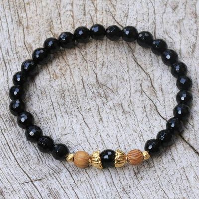 Alternate image for Gold Accented Onyx Beaded Stretch Bracelet from Bali Batuan Tune