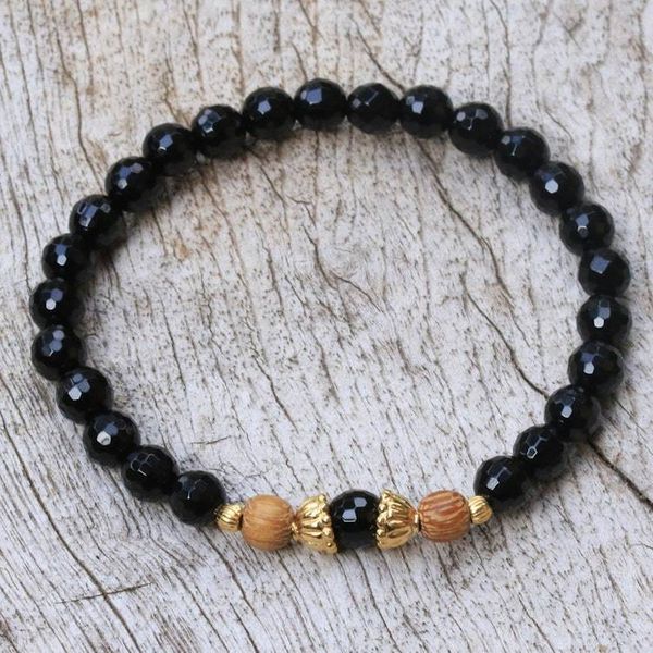 Alternate image for Gold Accented Onyx Beaded Stretch Bracelet from Bali Batuan Tune