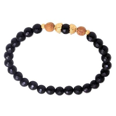 Alternate image for Gold Accented Onyx Beaded Stretch Bracelet from Bali Batuan Tune