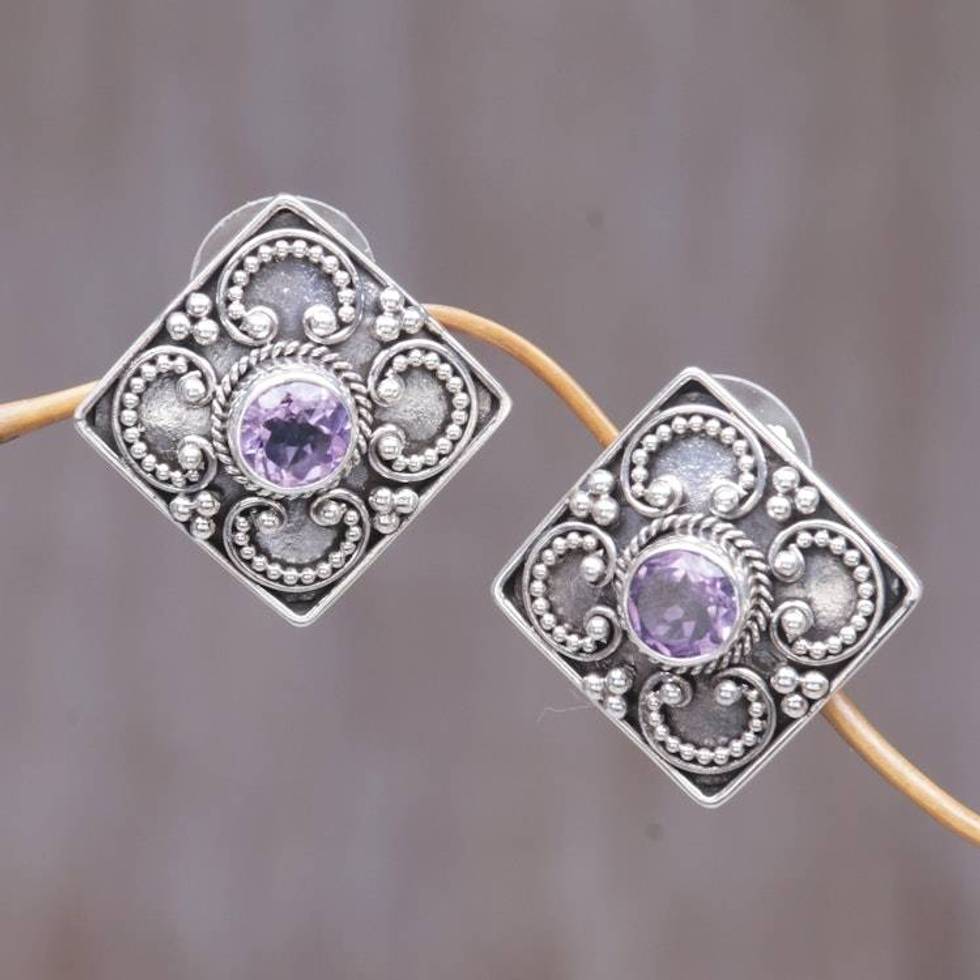 Amethyst button earrings 'Mystical Flower'