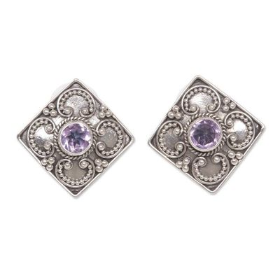Alternate image for Amethyst button earrings Mystical Flower