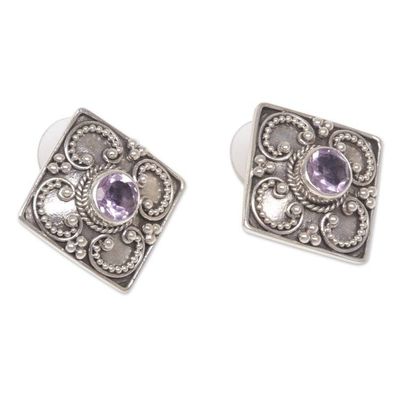 Alternate image for Amethyst button earrings Mystical Flower