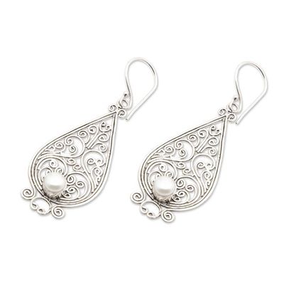 Alternate image for Balinese Cultured Pearl Silver Filigree Handcrafted Earrings Filigree Tendrils