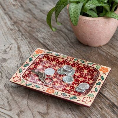 Primary image for Javanese Clover Patterned Crimson Red Pule Wood Catchall Flaming Clover