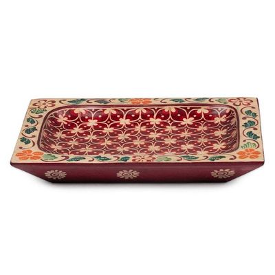 Alternate image for Javanese Clover Patterned Crimson Red Pule Wood Catchall Flaming Clover