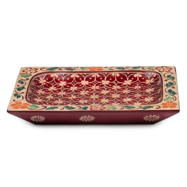 Alternate image for Javanese Clover Patterned Crimson Red Pule Wood Catchall Flaming Clover