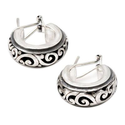 Primary image for Petite Sterling Silver Half Hoop Earrings from Bali Karangasem Castle