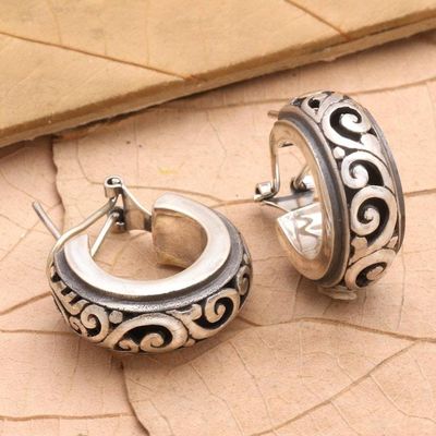 Alternate image for Petite Sterling Silver Half Hoop Earrings from Bali Karangasem Castle