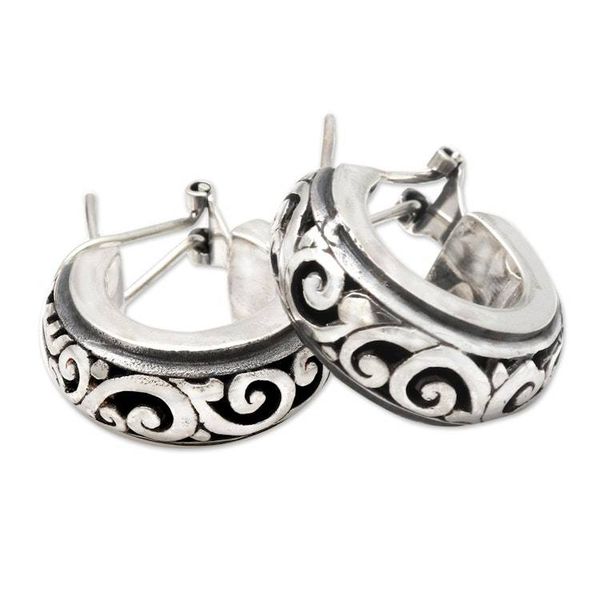 Alternate image for Petite Sterling Silver Half Hoop Earrings from Bali Karangasem Castle