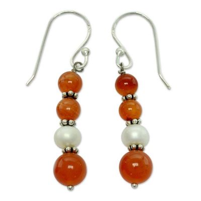 Alternate image for Carnelian and pearl dangle earrings Radiance