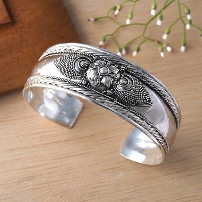 Primary image for Sterling Silver Flower Cuff Bracelet Handmade in Indonesia Elegant Blossom