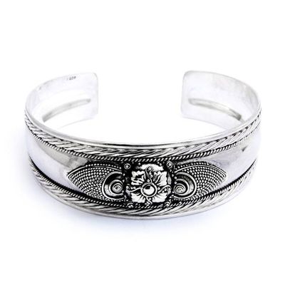 Alternate image for Sterling Silver Flower Cuff Bracelet Handmade in Indonesia Elegant Blossom