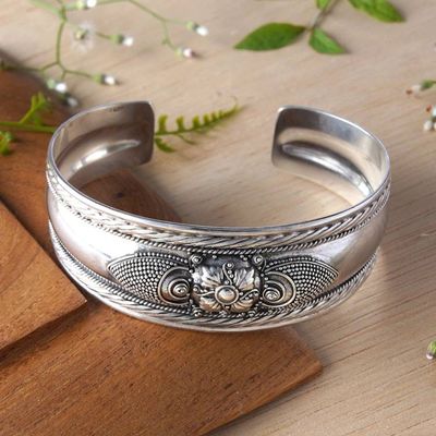 Alternate image for Sterling Silver Flower Cuff Bracelet Handmade in Indonesia Elegant Blossom