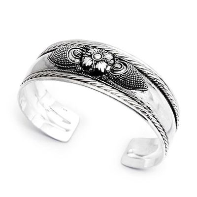 Alternate image for Sterling Silver Flower Cuff Bracelet Handmade in Indonesia Elegant Blossom