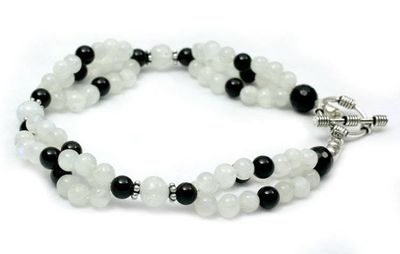 Alternate image for Rainbow Moonstone and Onyx beaded bracelet Gulmohar Lady
