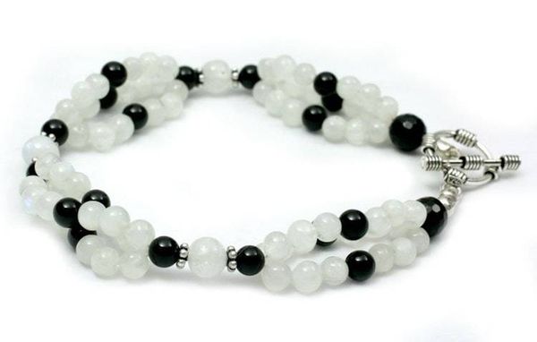 Alternate image for Rainbow Moonstone and Onyx beaded bracelet Gulmohar Lady