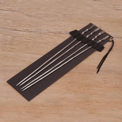Alternate image for Stainless Steel Cocktail Picks from Indonesia Set of 4 Silver Skewer