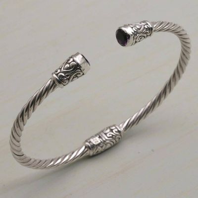 Alternate image for Amethyst and Sterling Silver Cuff Bracelet from Bali Spiral Temple