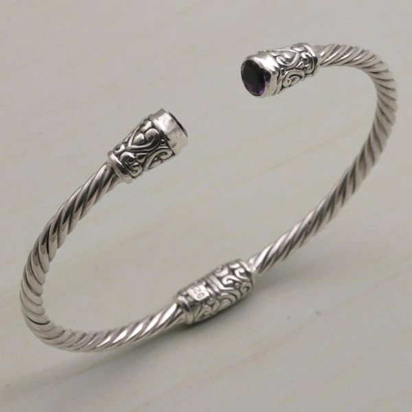 Alternate image for Amethyst and Sterling Silver Cuff Bracelet from Bali Spiral Temple