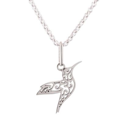 Alternate image for Vine-Themed Hummingbird Sterling Silver Pendant Necklace Hummingbird Vitality