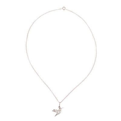 Alternate image for Vine-Themed Hummingbird Sterling Silver Pendant Necklace Hummingbird Vitality