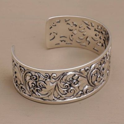 Alternate image for Detailed Sterling Silver Vine and Leaf Cuff Bracelet Undergrowth