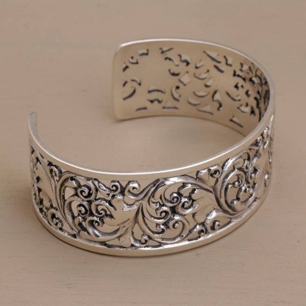 Alternate image for Detailed Sterling Silver Vine and Leaf Cuff Bracelet Undergrowth