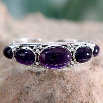 Primary image for Amethyst on Sterling Silver Cuff Bracelet Indian Jewelry Mystic Violet