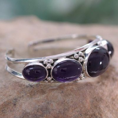 Alternate image for Amethyst on Sterling Silver Cuff Bracelet Indian Jewelry Mystic Violet