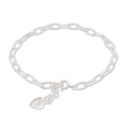 Alternate image for Modern Rope Sterling Silver Bracelet with Heart Charm Interconnected Heart