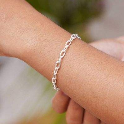 Alternate image for Modern Rope Sterling Silver Bracelet with Heart Charm Interconnected Heart