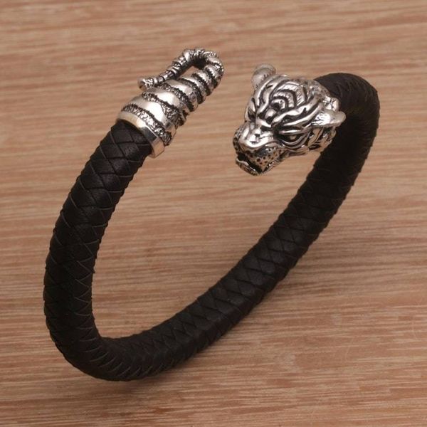 Alternate image for Mens Sterling Silver and Leather Tiger Bracelet from Bali Braided Tiger