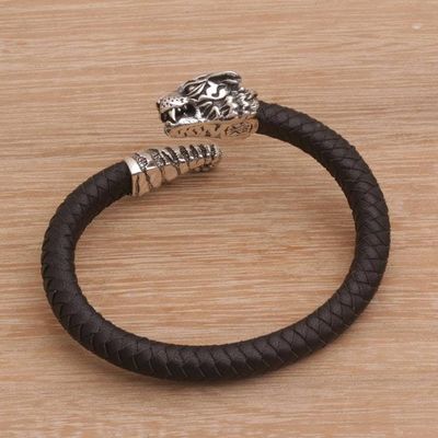Alternate image for Mens Sterling Silver and Leather Tiger Bracelet from Bali Braided Tiger