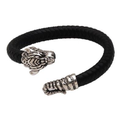 Alternate image for Mens Sterling Silver and Leather Tiger Bracelet from Bali Braided Tiger