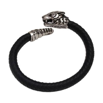 Alternate image for Mens Sterling Silver and Leather Tiger Bracelet from Bali Braided Tiger
