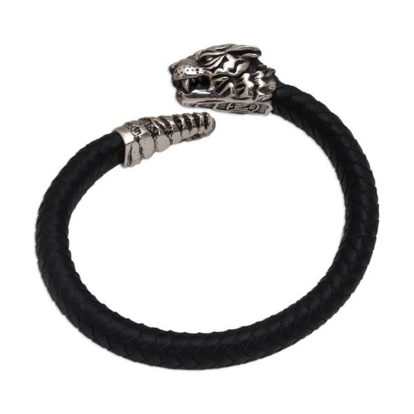 Alternate image for Mens Sterling Silver and Leather Tiger Bracelet from Bali Braided Tiger