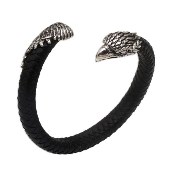 Alternate image for Mens Sterling Silver and Leather Eagle Bracelet from Bali Braided Eagle