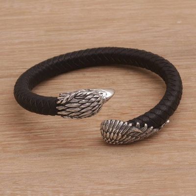 Alternate image for Mens Sterling Silver and Leather Eagle Bracelet from Bali Braided Eagle