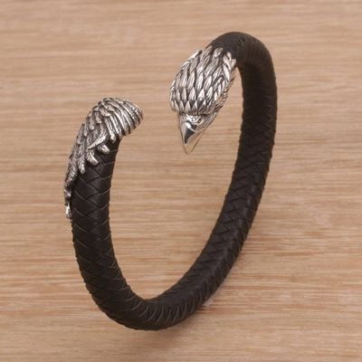 Alternate image for Mens Sterling Silver and Leather Eagle Bracelet from Bali Braided Eagle