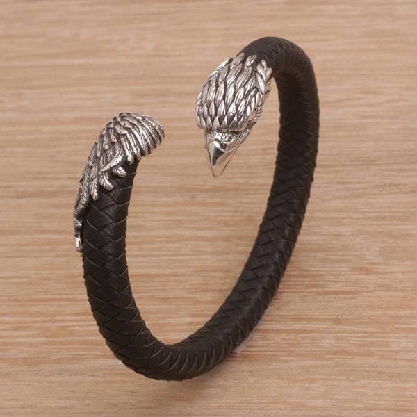 Alternate image for Mens Sterling Silver and Leather Eagle Bracelet from Bali Braided Eagle