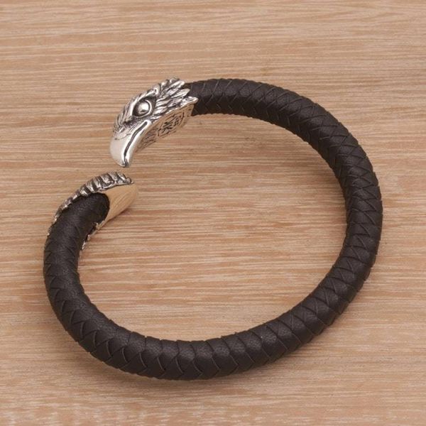 Alternate image for Mens Sterling Silver and Leather Eagle Bracelet from Bali Braided Eagle
