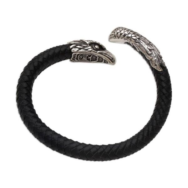 Alternate image for Mens Sterling Silver and Leather Eagle Bracelet from Bali Braided Eagle