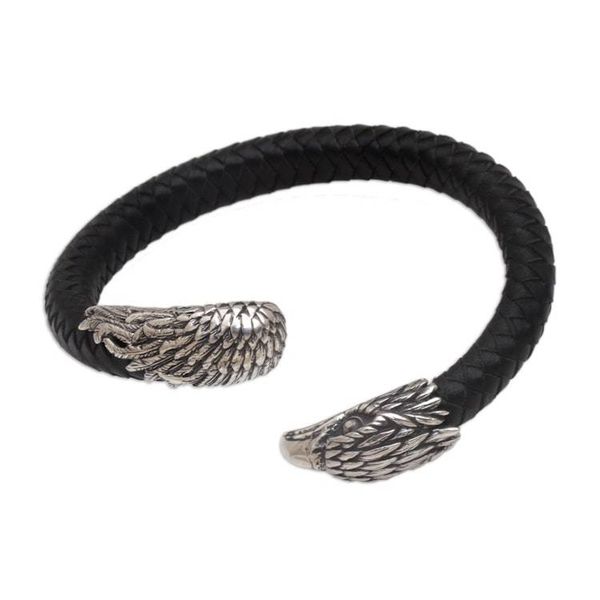 Alternate image for Mens Sterling Silver and Leather Eagle Bracelet from Bali Braided Eagle