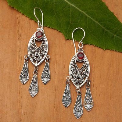 Primary image for Handcrafted Garnet Chandelier Earrings in Sterling Silver Balinese Wind Chime