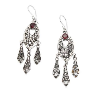 Alternate image for Handcrafted Garnet Chandelier Earrings in Sterling Silver Balinese Wind Chime