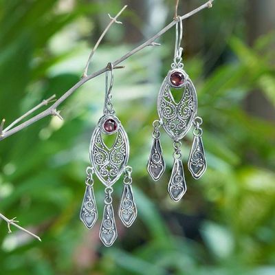 Alternate image for Handcrafted Garnet Chandelier Earrings in Sterling Silver Balinese Wind Chime
