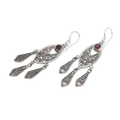 Alternate image for Handcrafted Garnet Chandelier Earrings in Sterling Silver Balinese Wind Chime