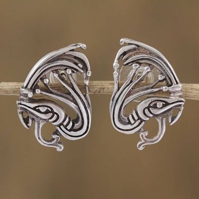Alternate image for Sterling Silver Kukulkan Button Earrings from Mexico Kukulkan