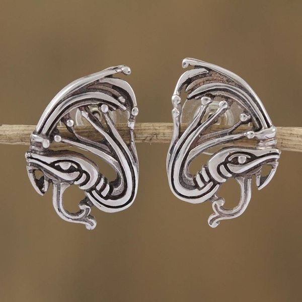 Alternate image for Sterling Silver Kukulkan Button Earrings from Mexico Kukulkan