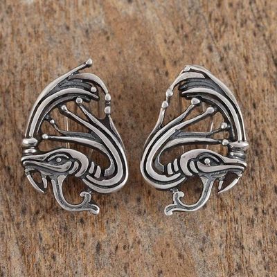 Alternate image for Sterling Silver Kukulkan Button Earrings from Mexico Kukulkan